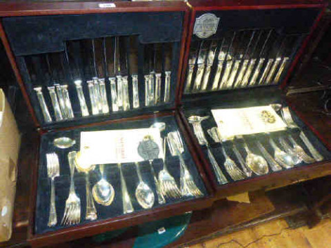 Two canteens of silver plated cutlery