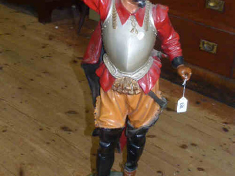 Spelter figure of a cavalier stamped 'Tete Ronde' on base, 82cm high