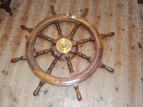 Eight spoke mahogany ships wheel