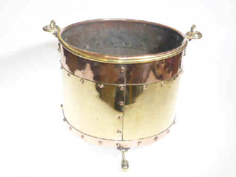 Brass and copper swing handle coal bucket