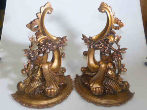 Pair ornate gilt wall brackets