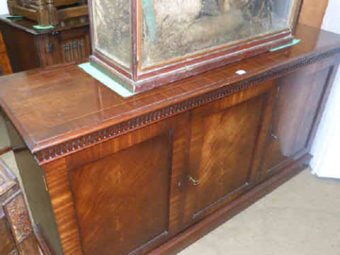 Mahogany finish three door side cabinet