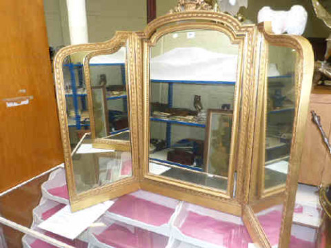 Large gilt framed triple dressing mirror