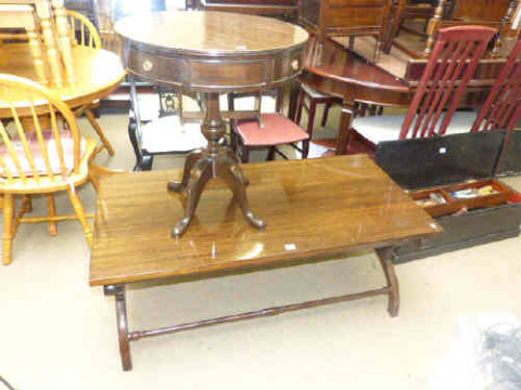 Drum style four drawer pedestal table and rectangular coffee table