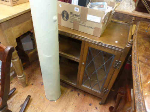 Old Charm oak trolley with leaded glazed door cupboard