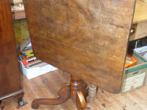 Victorian mahogany square tilt top table on tripod pedestal base
