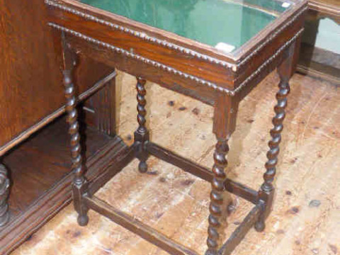 Oak barley twist table top display cabinet