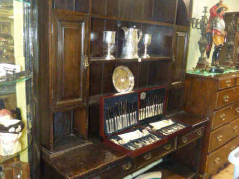 Stained wood finish pot board dresser and rack