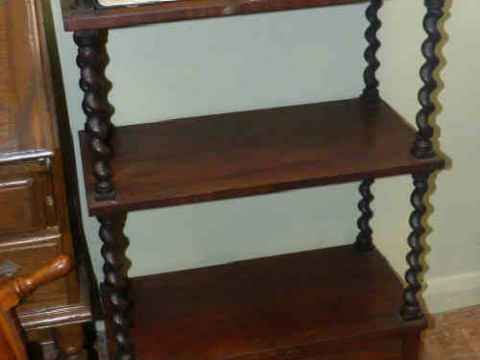 Edwardian mahogany three tier whatnot with barley twist supports