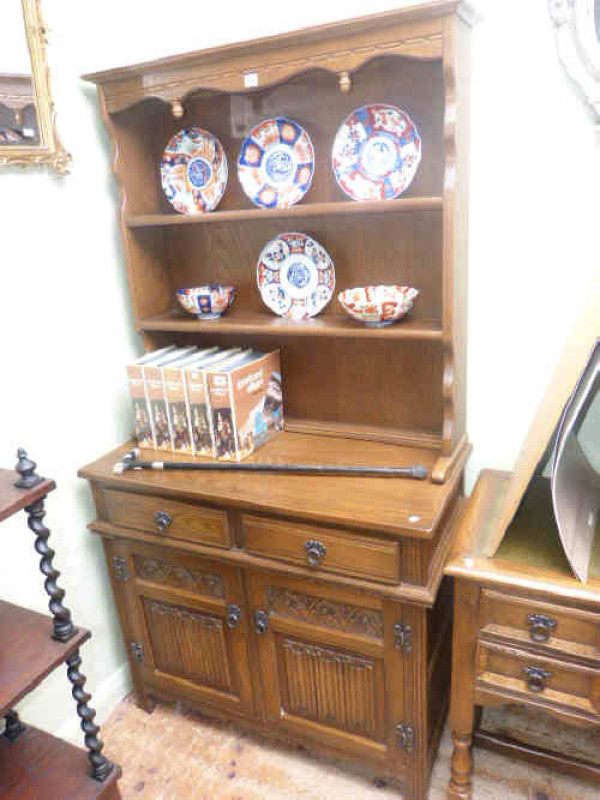 Old Charm linen fold shelf back dresser