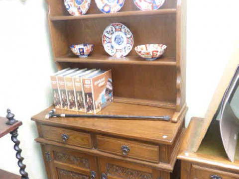 Old Charm linen fold shelf back dresser