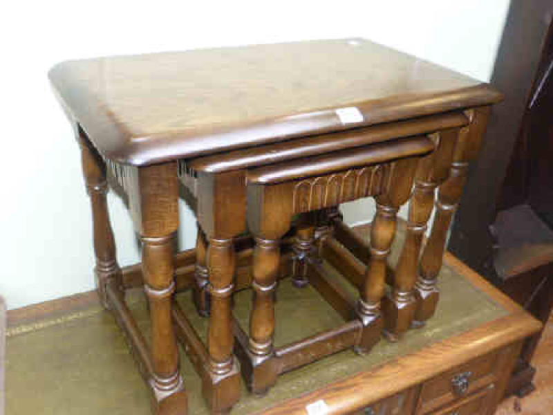 Oak nest of three coffee tables