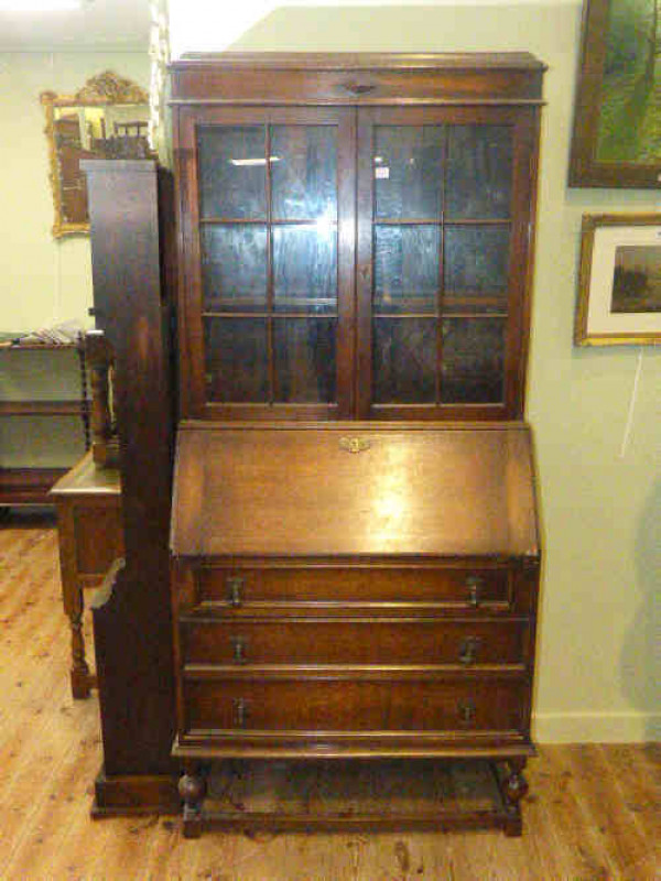 Oak glazed door bureau bookcase
