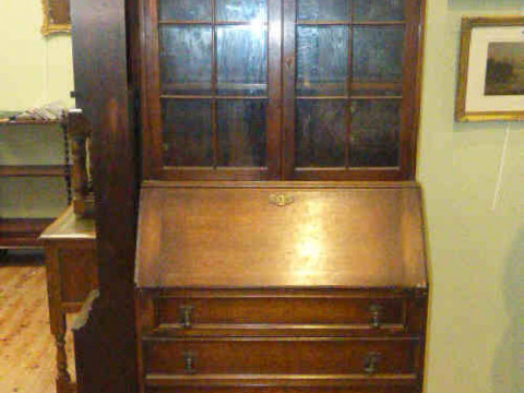 Oak glazed door bureau bookcase