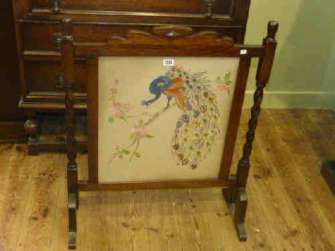 Oak barley twist needlework firescreen