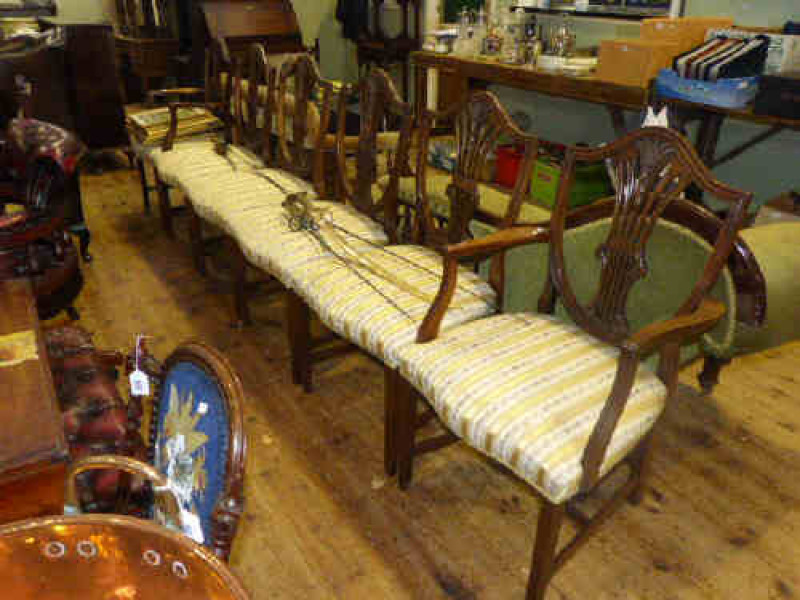 Set of six mahogany Sheraton style dining chairs, including two arm