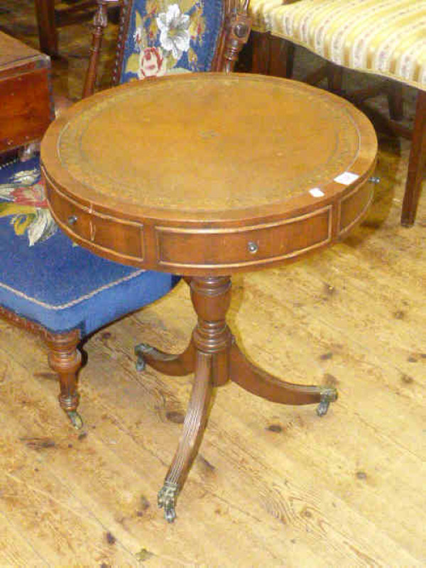 Mahogany tripod drum occasional table
