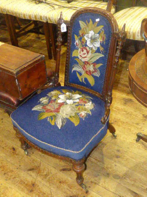Victorian nursing chair with needle and bead work upholstery