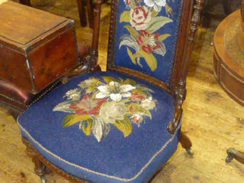 Victorian nursing chair with needle and bead work upholstery