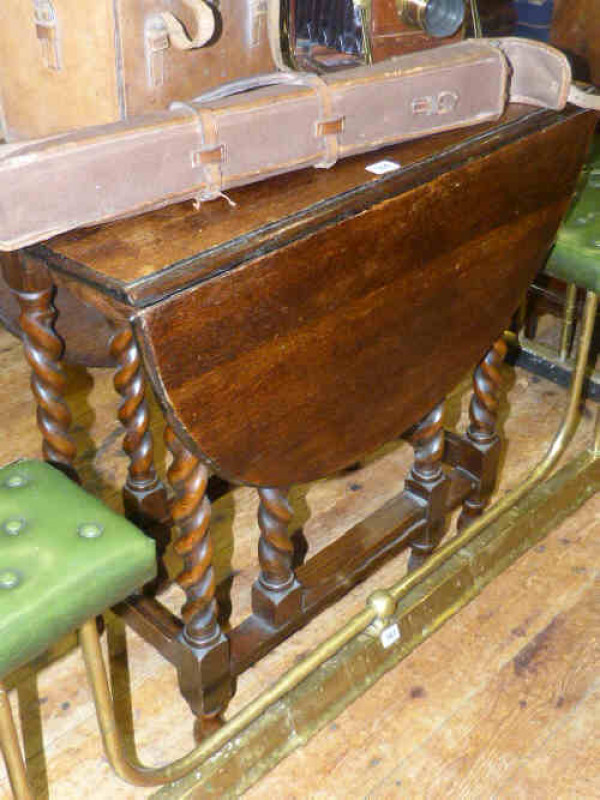 1920's oak barley twist leg drop leaf table