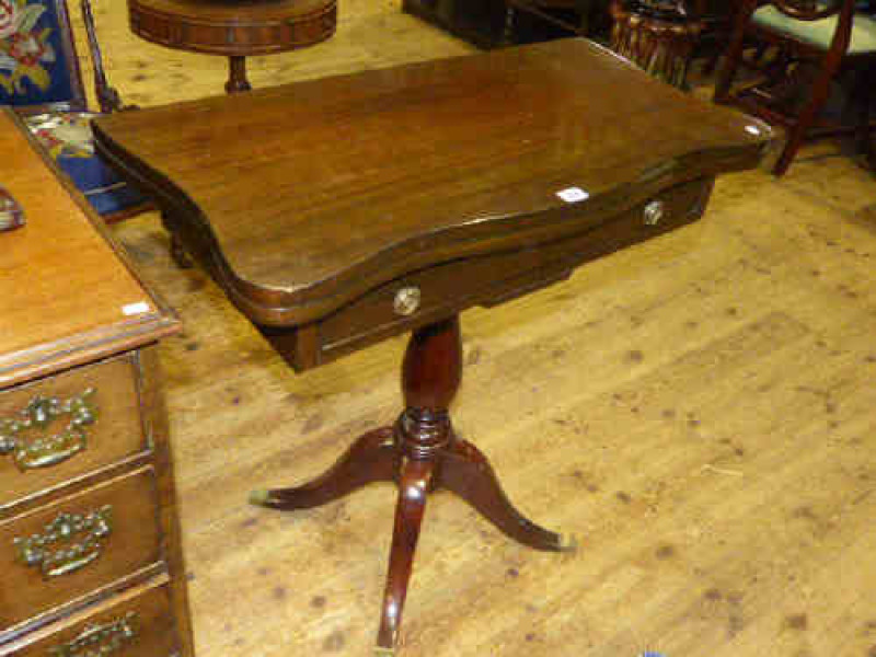 Mahogany serpentine sided fold top card table