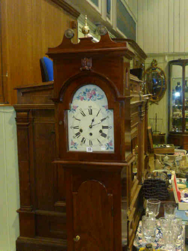 Mahogany low longcase clock with inlaid decoration