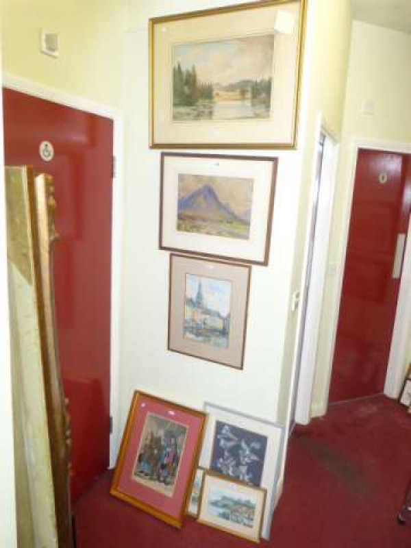 Collection of seven various framed watercolours and prints including landscape, Whitby, etc