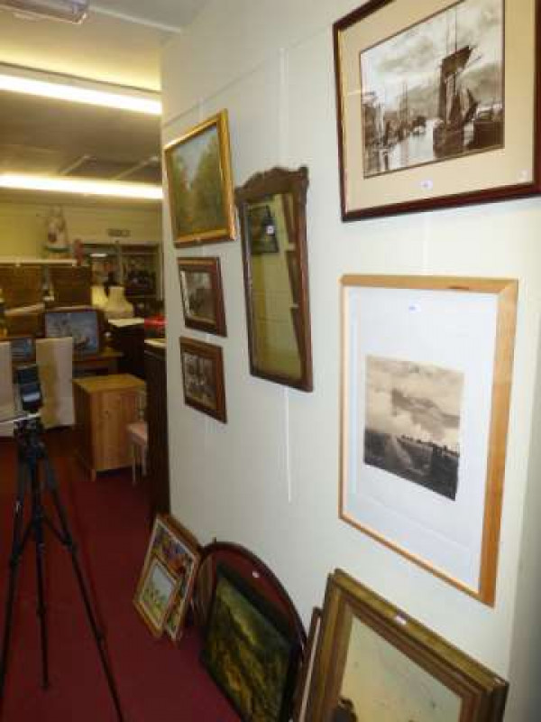 Collection of twenty various framed pictures, mirrors and needleworks