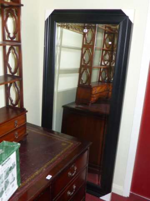 Rectangular bevelled wall mirror in black frame