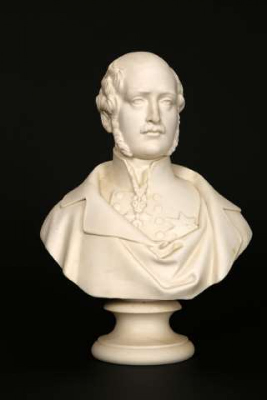 J.S. Westmacott for Copeland, a parian bust of Prince Albert, modelled wearing insignia of the Most Noble Order of Victoria, impressed J.S. Westmacott sc 1853. 29.5cm