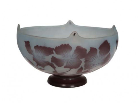 Emile Galle, Nancy, a cameo glass bowl, c.1906-14, purple overlay of Clematis...