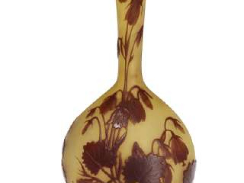 Emile Galle, Nancy, a cameo glass vase, brown overlaid with fruiting foliage...