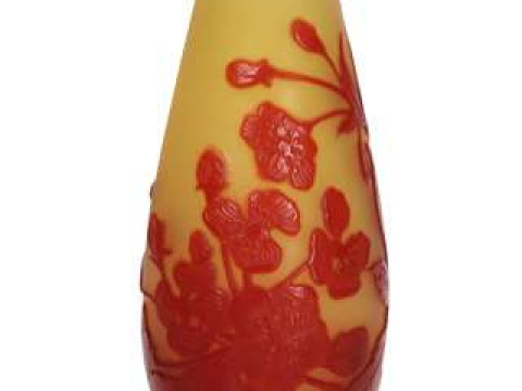 Emile Galle, Nancy, a cameo glass solifleur vase, red overlaid with flowers...