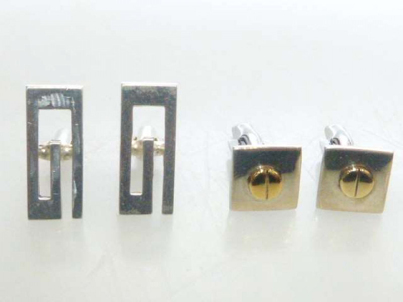Pair of silver cufflinks of screwhead design, stamped 925; and a further pair of cufflinks, signed Gucci