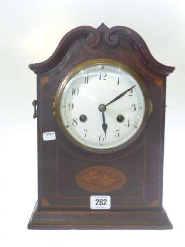 Edwardian scumbled two-train mantel clock with winder