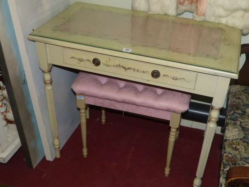 Painted single drawer dressing table and dressing stool