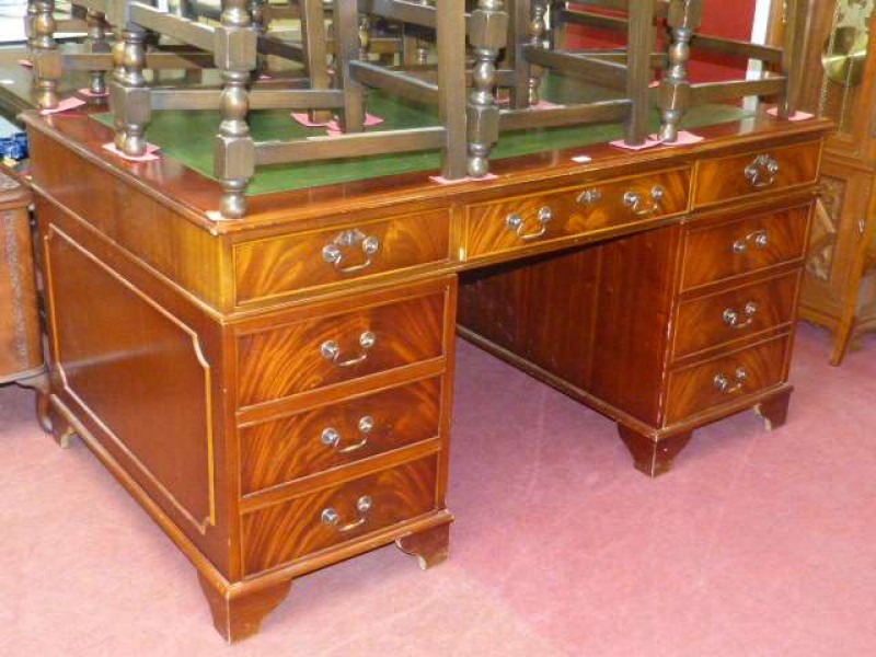 Mahogany eight drawer pedestal desk
