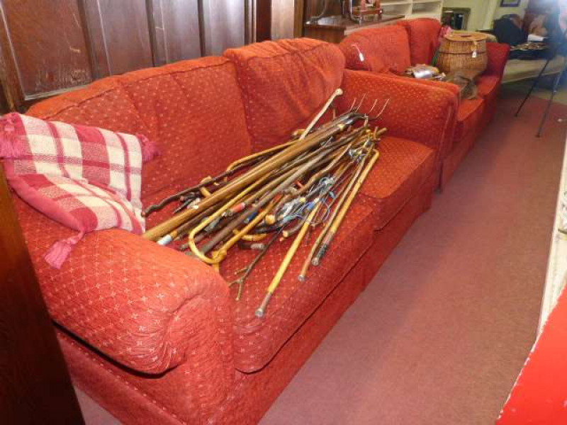 Pair Marais burgundy settees
