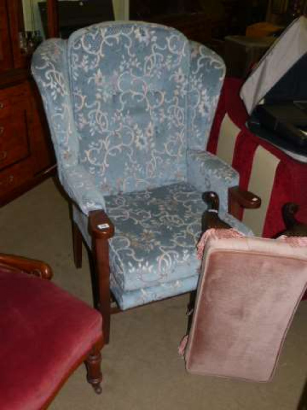 Wing fireside chair and cabriole leg footstool (2)