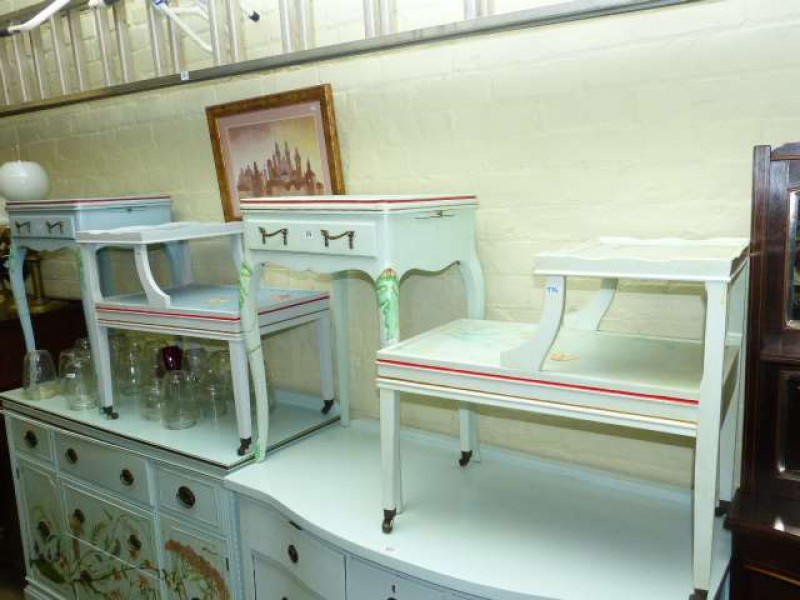 Pair painted cabriole leg side tables and pair painted telephone tables (4)