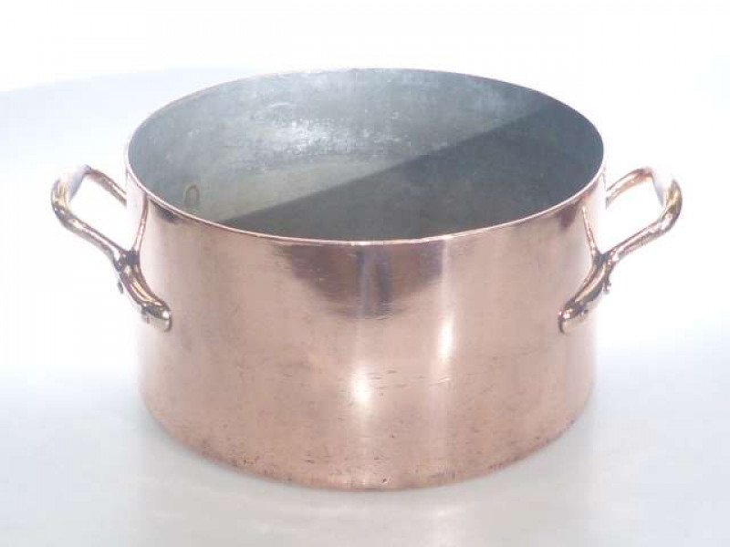 Highly polished copper two handled sauce pan
