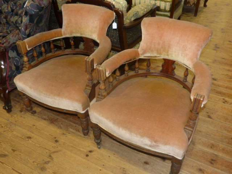 Pair late Victorian turned leg tub chairs