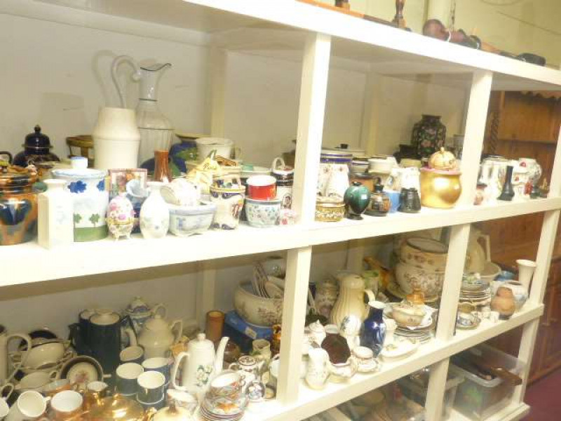 Huge quantity of china including vases, chambers, toilet jug and bowl, tea and coffee wares, planters, etc