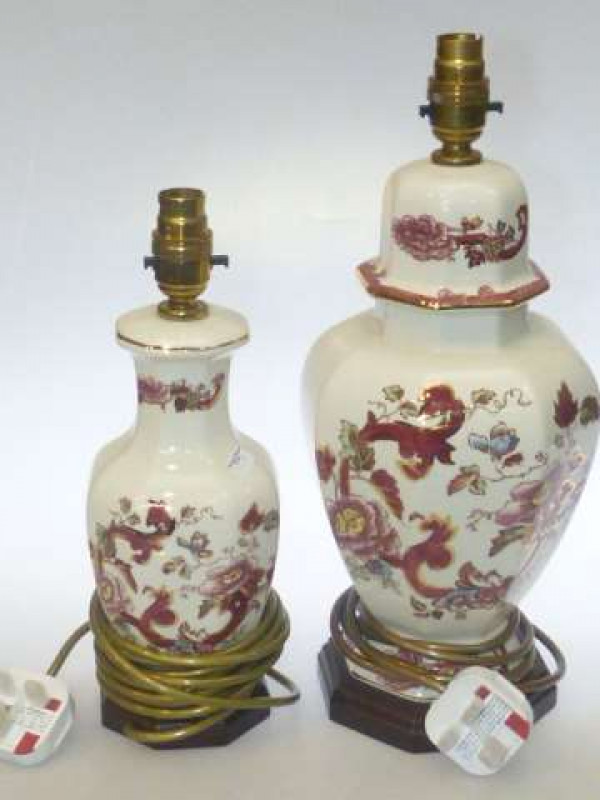 Two Mason's 'Mandalay Red' octagonal table lamps
