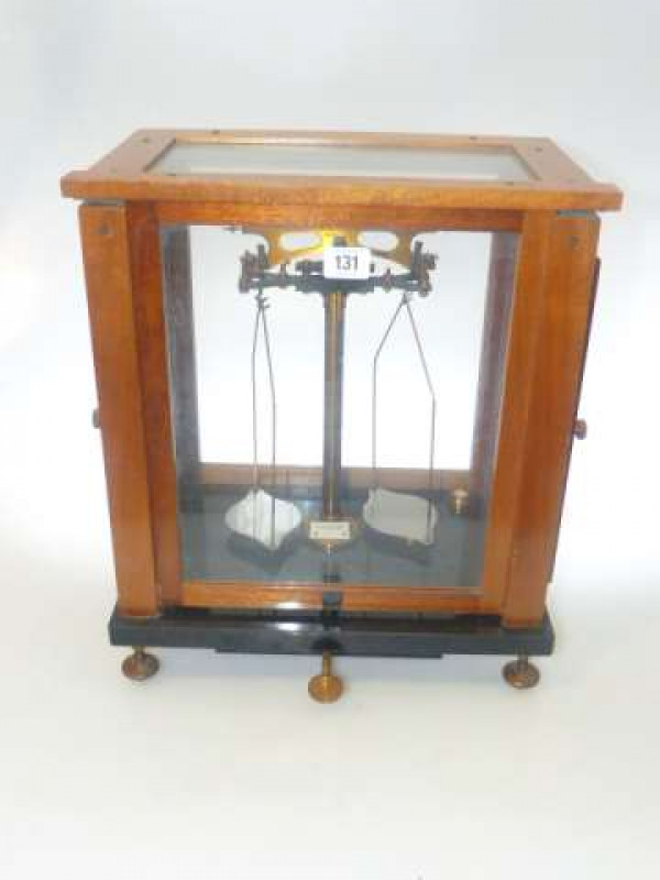 Cased set of balance scales