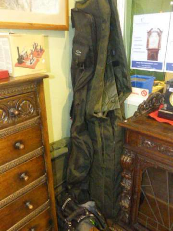 Specimen and Barbel fishing tackle including Shimano, Wychwood Fox etc, folding chair and rod bags