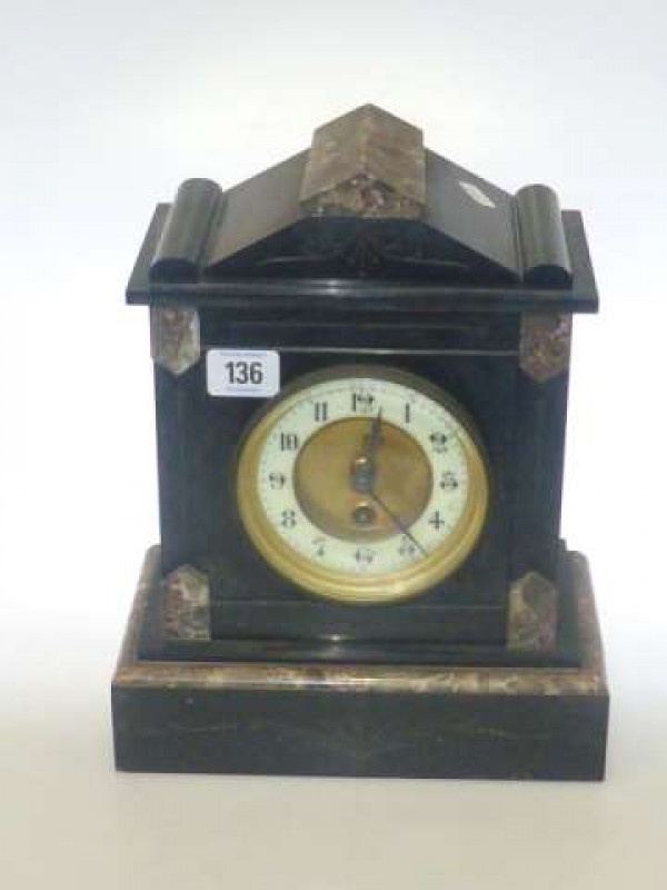 Victorian slate and marble mantel clock