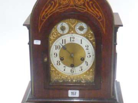 Late Victorian inlaid rosewood bracket clock with gilt and silvered dial