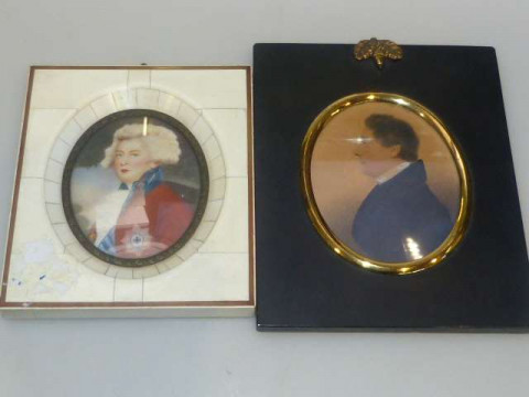 Ivory framed miniature of George VI and another portrait miniature in...