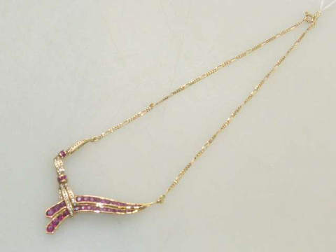 18ct yellow gold fine ruby and diamond necklace